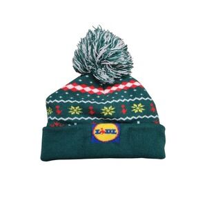 Lidl Fair Isle Pom Pom Beanie Hat Green Red Yellow‎ Winter Christmas One Size